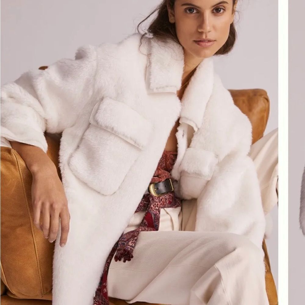 Anthropologie Maeve Cinched Waist Faux Fur Jacket - Picture 4 of 13